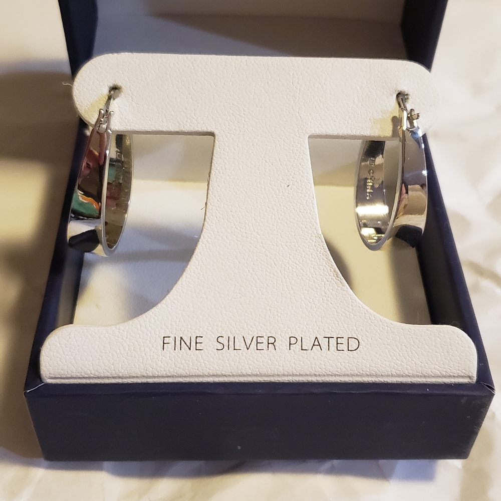 Sofia James silver plated oblong hoop earrings - Picture 4 of 7